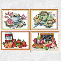 Afternoon Tea Series Counted Cross-Stitch Strawberry Jam Printed On Canvas Cross Stitch Kits Grape Wine Embroidery Home Decor