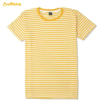 #Coollision 0.5 cm-yellow gold เสื้อลายทาง สีเหลือง-สีขาวเส้นเล็ก เสื้อยืดลายทางแขนสั้นริ้วถี่0.5เซน unisex ผ้าไม่ลื่น ฝ้าย สีไม่ตก ไม่ย้วย งานดี ลายแถบ