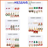 HESONG 6 pairs โลหะผสมอัลลอยด์ ต่างหูห้อยคริสต์มาส พังก์โกธิค จี้ห้อยคอ ต่างหูต้นคริสต์มาส การ์ตูนลายการ์ตูน เครื่องประดับงานปาร์ตี้ หูกระดุม คริสมาสต์