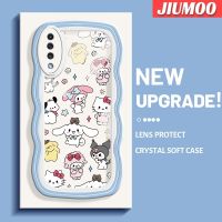 JIUMOO เคส A30s A50s A50ลายการ์ตูน Sanrio Family Hello Kitty แฟชั่นสุดสร้างสรรค์ลายคลื่นขอบเคสโทรศัพท์โปร่งใสเลนส์กล้องถ่ายรูปเคสกันกระแทกกรอบป้องกันซิลิโคนอ่อนชัดเจน