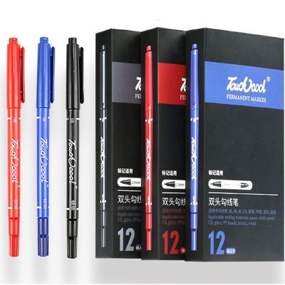 12PCS Double-headed marker pen Black oily hook line pen Express Marker pen drawing hook line school stationery office supplies