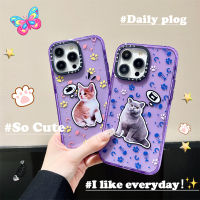 《KIKI》CASE.TIFY Cute and fashionable cat doodles phone case for iphone 14 14pro 14promax 13 13pro 13promax cartoon cute animal style 12 12pro 12promax 11  High-end hard case GLITTER transparent casing shockproof  New Design ins styles Purple phone case