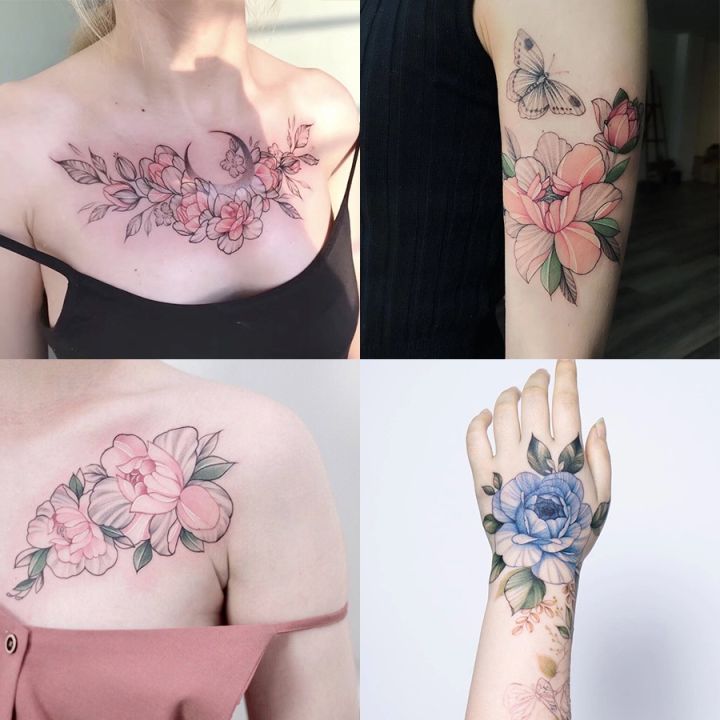 beautiful-colored-plain-flower-chest-and-shoulder-flower-tattoo-stickers-waterproof-female-long-lasting-simulation-sexy-cute-korean-japanese-clavicle