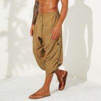 Baggy Beach Harem Pants Cotton Yoga Capri Trouser Loose Drawst Sweatpants Pockets Boho Mens Aladdin Vikings Pirate Costume