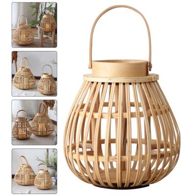 1pc Hanging Lantern Bamboo Woven Candlestick Decorative Candleholder Candlestick Decor Lantern Shop Dining Table Candleholder