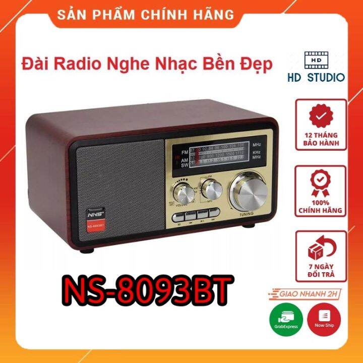 Đài Radio NS-8093BT, Bluetooth Chính Hãng NNS, Bắt Sóng FM, AM, /USB/TF,  Cổng Thẻ Nhớ - Loa Dùng Điện 220V Và Pin Sạc 