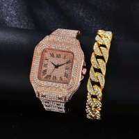 Bling-ed CZ Hip Hop Rapper Fully Diamond Watches Iced Out Cuban celet Silver Gold Round Luxury Quartz Wrist Mens Watch