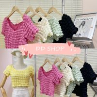 DD SHOPพร้อมส่งD106 เสื้อครอปสั้นไหมพรม ดีเทลเสื้อป๊อปสีพาสเทลน่ารัก