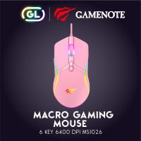 Gamenote Macro Gaming mouse สีชมพู RGB เมาส์เกมมิ่ง เม้าส์เกมมิ่ง เม้ามาโคร 6 Key ไฟ RGB Backlit MS1026 800-6400DPI razer hyperx logitech fantech nubwo เม้าส์เล่นเกม