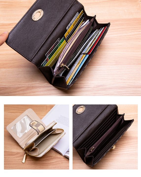 layor-wallet-2022ขายร้อนยาว-walletmulti-card-เหรียญ-pursebusiness-ผู้ถือบัตร-pu-เส้นทแยงมุมตารางซิป-walletblack-น้ำตาล-ขาว