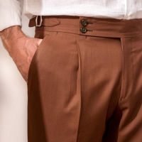 Customized Retro Slim Mens Trousers Brown Plain Color Gentleman Suit Pants