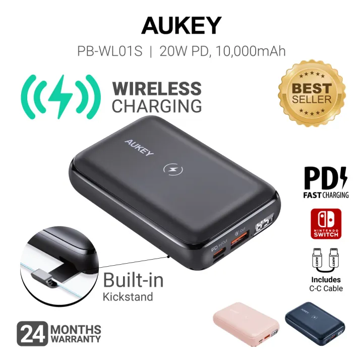 Aukey PB-WL01S 20W 10000mAH PD Wireless Charging w Kickstand Powerbank Portable  Charger for iPhone 12 11 Samsung (24 Months Warranty) | Lazada Singapore