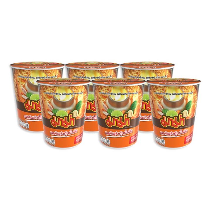 Mama Cup Instant Noodle Shrimp Creamy Tom Yum Flavour 60 g x 6 cups.มาม่าคัพ บะหมี่กึ่งสำเร็จรูป รสต้มยำกุ้งน้ำข้น 60 กรัม x 6 ถ้วย