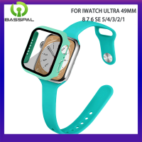 BassPal Slim Silicone Strap + เคสสำหรับ Apple Watch Band Series 4 5 6 3 Se Ultra 49MM 44 40 38Mm 42Mm กระจกเทมเปอร์ + เคส + สร้อยข้อมือกีฬา I Watch Series 8 7 45Mm 41Mm