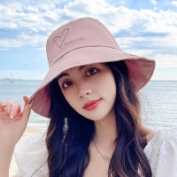 Fashion Embroidery Heart Pattern Summer Wide Brim Bucket Hat Girls Women Outdoor Travel Sun Hat Ladies Casual Bob Panama Hat