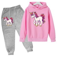 Unicorn Pink For Girls Movement Hoodie Suit Cotton Kids Top+Pant 2P Children Clothing Spring Autumn Keep Warm Teens Boys Clothes