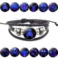 COD SDGREYRTYT Glow in the Dark 12 Constellation Zodiac Leather Bracelet Adjustable Bangle New