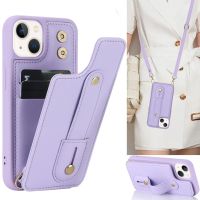 สายคล้องคอพาดลำตัวแฟชั่นเส้นเล็กกระเป๋าสตางค์ข้อมือเคสหนังสำหรับ iPhone 15 14 11 12 13 Pro Max XS 7 8 Plus SE 2022ฝาปิดมีช่องใส่บัตร