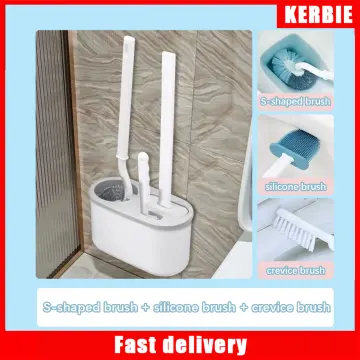 Long Handle Silicone Toilet Brush Holder Set Creative Bathroom Cleaning  Scrubber