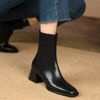 CODff51906at Block Heel Ankle Boots Square Toe Side Zipper Martin Vintage