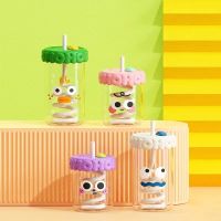 520/380ML Drinking Milk Tea Cup Glass Cup Creative Straw Cup Female Office Water Cup with Lid Milk Coffee Cup Large Capacity