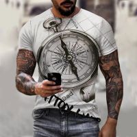 Vintage Mens T-shirt Summer Short Sleeve O-neck 3D Anchors Print Top Tee Shirt Oversized Mens Clothing Casual Streetwear