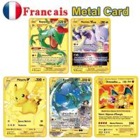 【LZ】✇✲  Francês Hard Metal Pocket Monster Card Metal Pocket Monster Letter Charizard Vmax Mewtwo Pikachu Card Bag Jogo Collection Card An