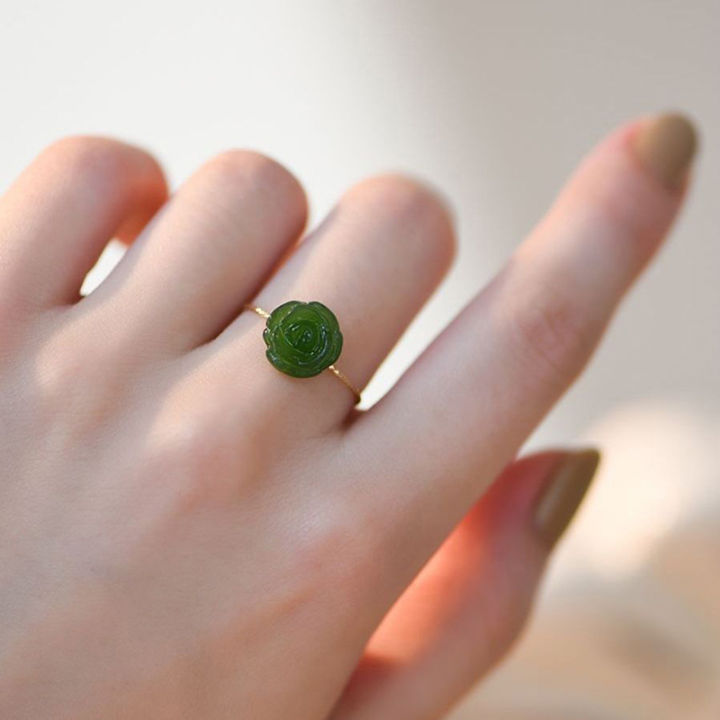 แหวนแฟชั่นผู้หญิงสวยๆ-แหวนดอกคาเมลเลียโรสสีเขียวสำหรับเป็นของขวัญเครื่องประดับงานแต่งงานผู้หญิงหญิงสาว