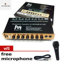 ปรีแอมป์ติดรถยนต์ 4 แบนด์ M Audio รุ่น M-749 หน้าสีทอง รองรับการใช้งาน USB/SDmmc/Double mic input/AUX แถมไมค์ 1 ตัว