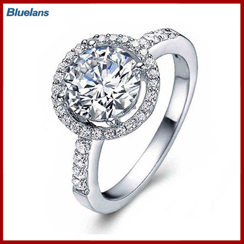 Bluelans®แหวนการหมั้นแต่งงานลูกบาศก์925เงินสเตอร์ลิงขนาด6-10