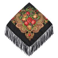 【CC】◇▬  Luxury Floral Printed Russian Scarf Ukrainian Fringed Scarves Babushka Handkerchief Shawl