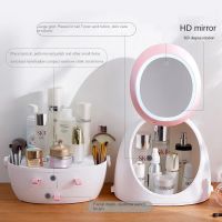 Online celebrity cosmetic storage box dust-proof with mirror integrated skin care lipstick dresser household desktop shelf