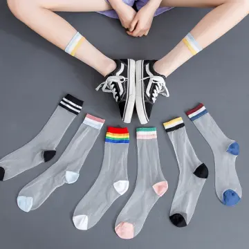 Women Girls Nylon Socks Transparent Sheer Ankle Socks Mesh