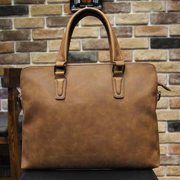 2021Men Briefcase Office bag Fashion Vintage Handbag Simple Laptop bag  Crazy horse leather men bags vintage