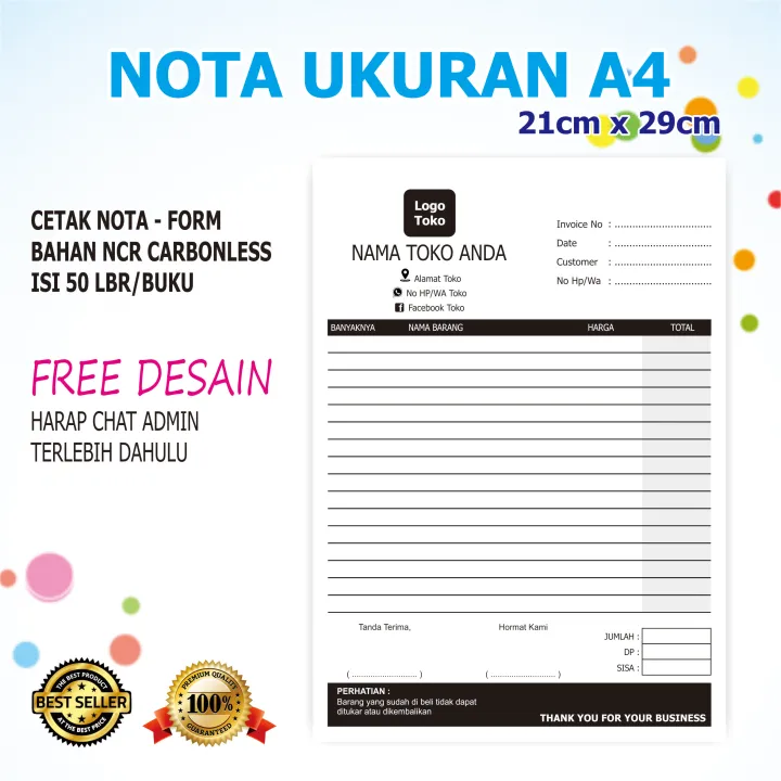 Cetak Nota Custom Murah Cetak Nota Nama Toko Cetak Nota Besar Ukuran Lazada Indonesia