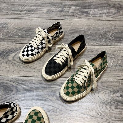 Niche checkerboard design canvas shoes female 2022 spring new lace-up casual sandals joker thick bottom single shoe tide
