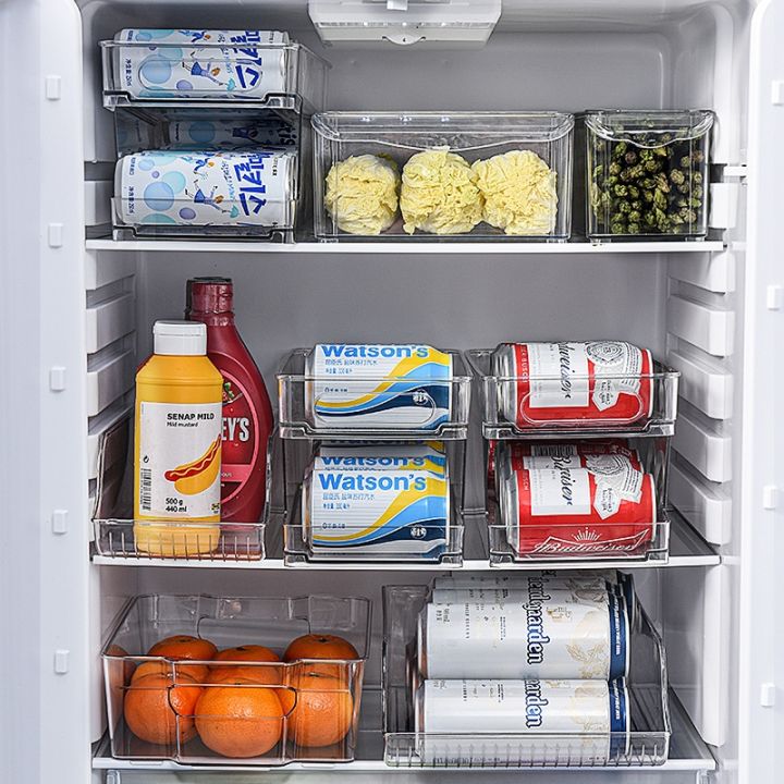 kitchen-fridge-organizer-pull-out-double-layer-can-storage-box-transparent-self-rolling-beverage-storage-rack-kitchen-items