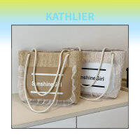 KATHLIER Korean Weave Beach Shoulder Bag Summer Holiday Tote Bags Large Capacity Cross Body กระเป๋าช้อปปิ้งความจุสูง