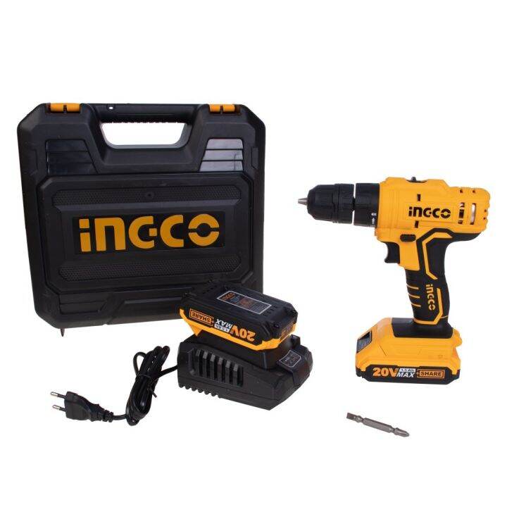 ingco-สว่านไร้สาย-20v-รุ่น-cdli20012-a-แถมแบตเตอรี่-2ก้อน-ดอกไขควง-1อัน-lithium-ion-cordless-drill-20v