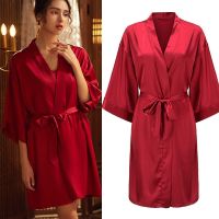 【LZ】☈❄  Robe de casamento feminino camisola roupa de dormir Rayon slik vestido de vestir roupão de banho lingerie íntima sexy