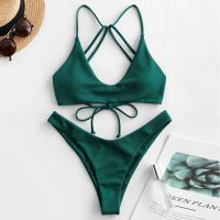 LP(HOT SALE)Women y Lace Up Back Solid Bikini Set Two Piece Swimsuit Bathing Suit#littleshopping