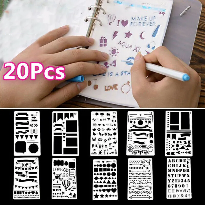 20Pcs Bullet Journal Stencils Plastic Planner Stencils Drawing