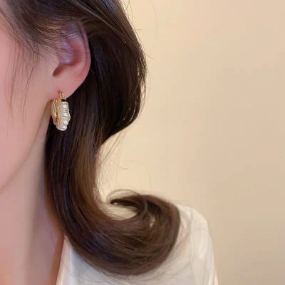 LZVAST ต่างหูโลหะรูปตัวยูสไตล์วินเทจของขวัญผู้หญิงตุ้มหูยาวต่างหูสไตล์เกาหลีตัวล็อกตุ้มหู