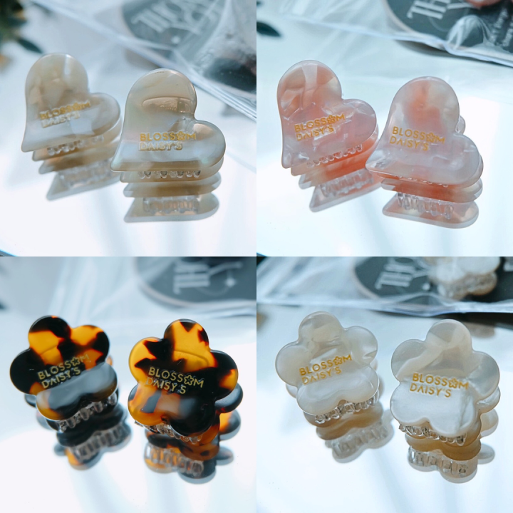 blossomdaisys-mini-blossom-hair-clip-กิ๊บติดอะคริลิครูปทรงดอกไม้-รูปทรงหัวใจ-ปั๊มโลโก้แบรนด์-มีลายหินอ่อนในตัวน่ารักมากกก