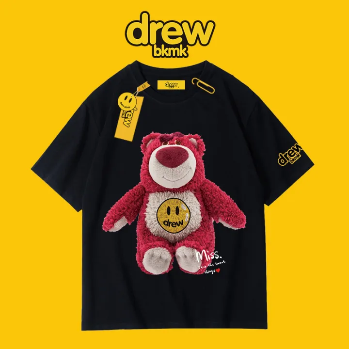 Drew strawberry bear joint t-shirt Justin Bieber house smiling face black  male tide brand short-sleeved loose bf | Lazada PH