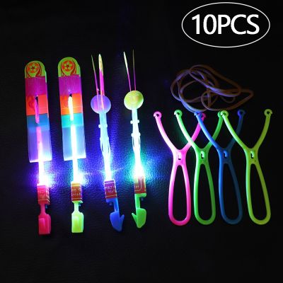 【LZ】№๑  1-10Pcs LED Light Shooting Catapult Flying Toys Luminous Rocket Helicopter Rubber Band Catapult Flying Toy for Kids Boys Gifts