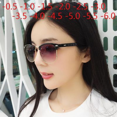 Men Women Students Myopia Sunglasses Metal Half Frame Nearsighted Gray Lens Glasses -0.5 -1 -1.5 -2 -2.5 -3 -3.5 -4 -4.5 -5 -6 Cycling Sunglasses