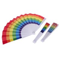 6 Pcs Hand Fans Folding  Pp Plastic Rainbow Fan Home Decoration Craft Fan Stage Performance Dance For Wedding Party Decor Gift