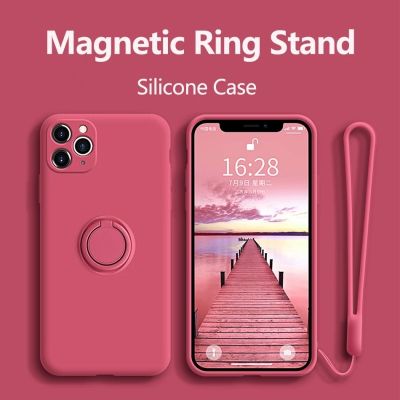 【LZ】 Liquid Silicone Finger Ring Magnetic Holder Bracket For iPhone 14 13 12 11 Pro Mini XR X XS Max 7 8 Plus Se 2020 Phone Case