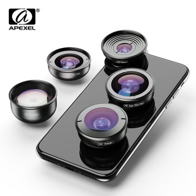 （shine electron）APEXEL 5in เลนส์โทรศัพท์มือถือ1ตัว,ตาปลา HD ถ่ายภาพชุดที่เก็บของเลนส์ขยายติดโทรศัพท์มาโคร4K มุมกว้างมากสำหรับ Samsung iPhone
